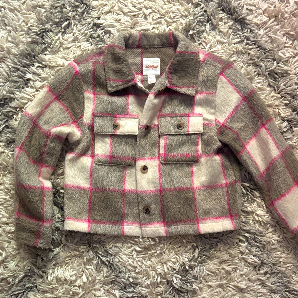 Cat & Jack Gray and Pink Plaid Jean Jacket